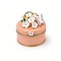 Cutie Bijuterii Piersică 5x5 cm cu Flori, Fluture și Cristale Roz