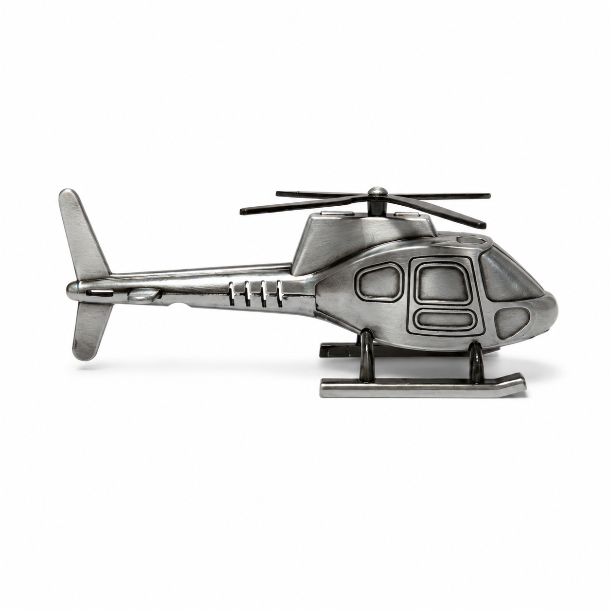 Miniatură Elicopter Metalic Argintiu – Figurină Decorativă din Metal, Suvenir, Cadou pentru Pasionații de Aviație