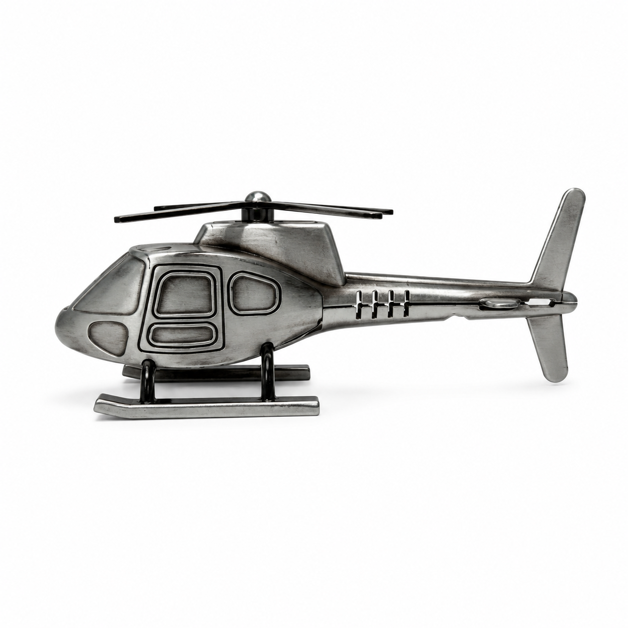 Miniatură Elicopter Metalic Argintiu – Figurină Decorativă din Metal, Suvenir, Cadou pentru Pasionații de Aviație