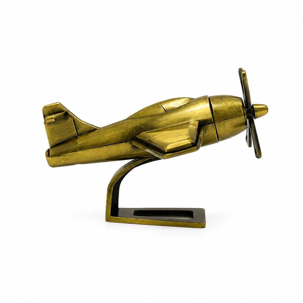 Miniatură Avion Metalic Argintiu cu Elice – Figurină Decorativă din Metal, Suvenir Aviație, Cadou pentru Colecționari