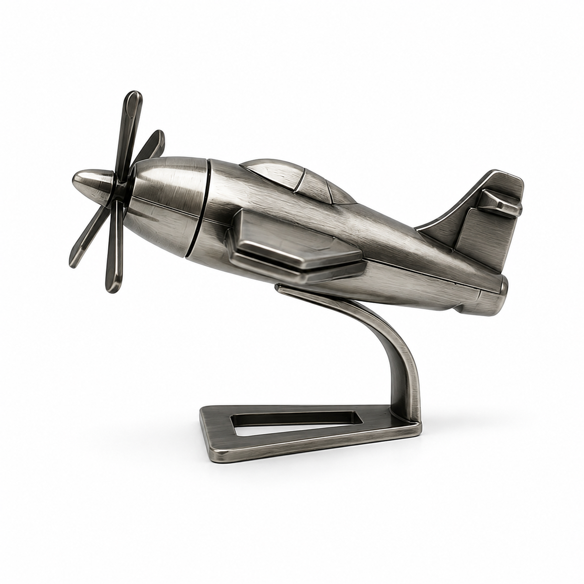 Miniatură Avion Metalic Argintiu cu Suport – Figurină Decorativă Vintage, Suvenir pentru Pasionații de Aviație