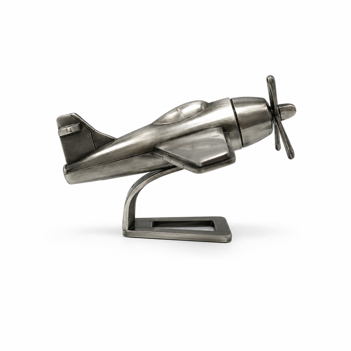 Miniatură Avion Metalic Argintiu cu Suport – Figurină Decorativă Vintage, Suvenir pentru Pasionații de Aviație