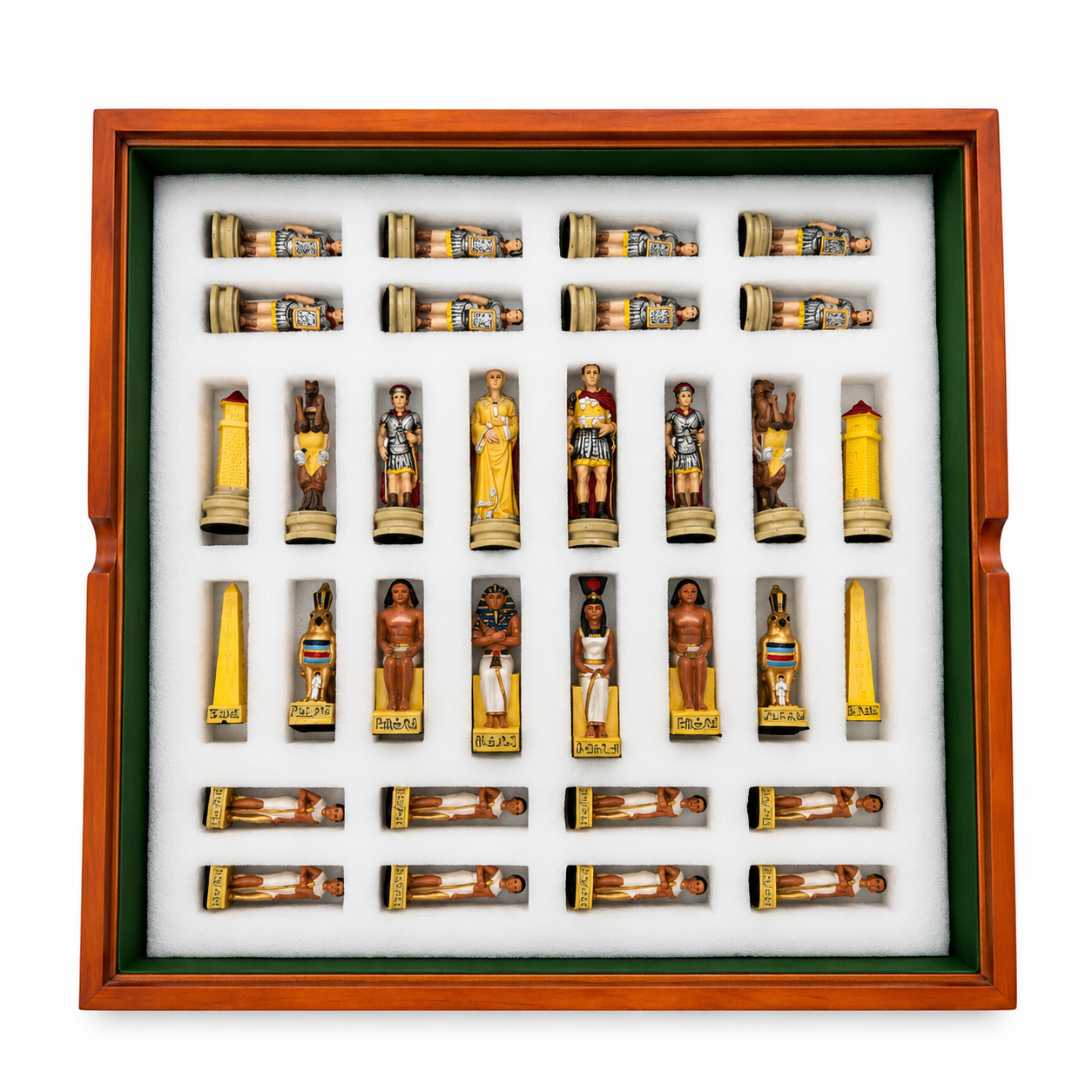 Set Șah Egiptean Premium din Lemn – Tablă Pliabilă cu Piese Tematice Egipt Antic, Joc de Strategie și Decor