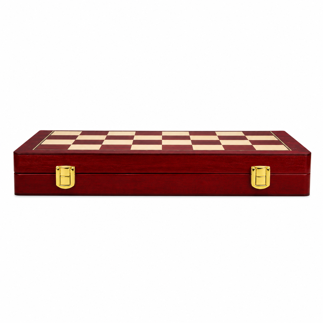 Set Șah Premium din Lemn Pliabil, Piese Metalice Aurii și Bronz, Cutie de Depozitare cu 2 Încuietori