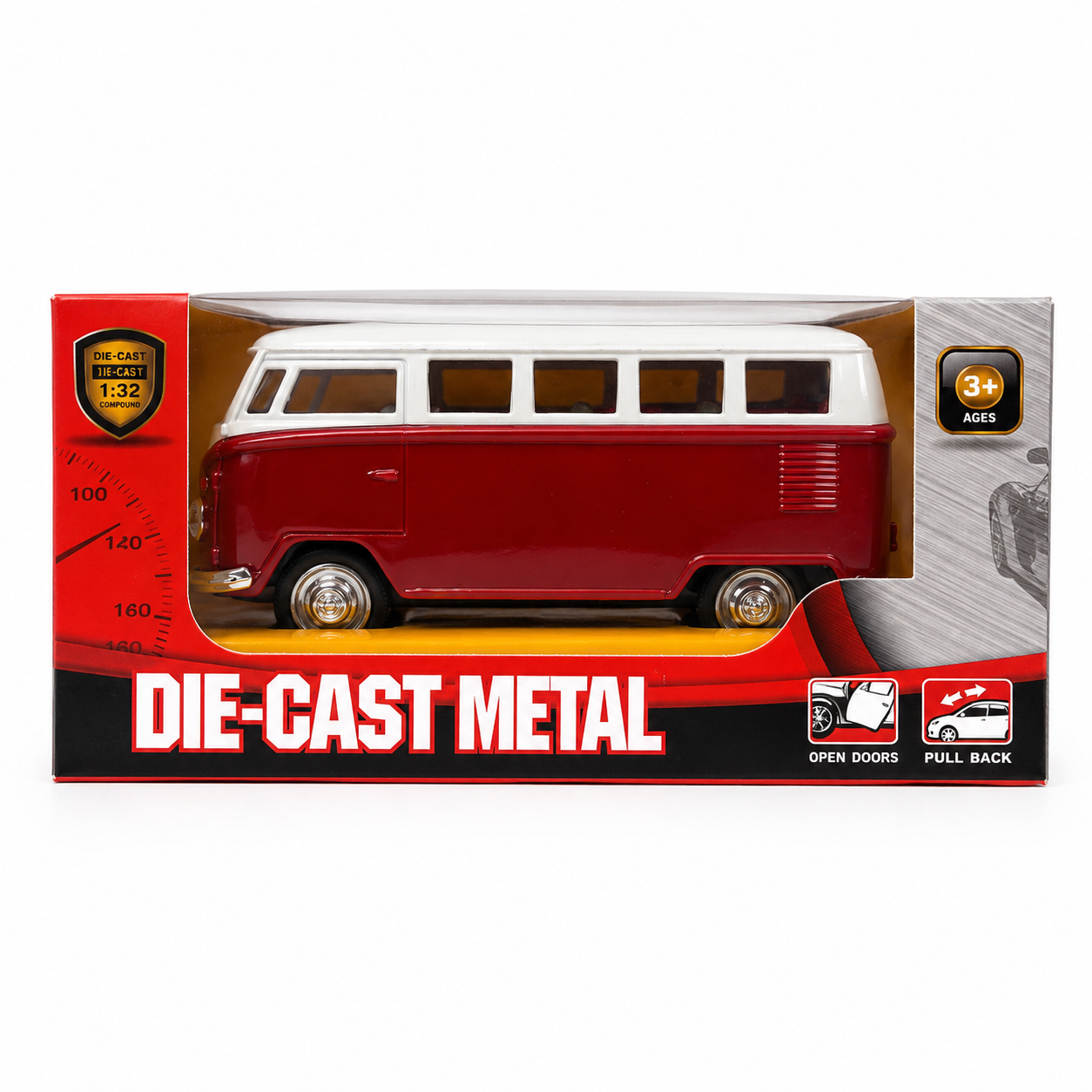 Machetă Auto Microbuz Retro Die-Cast, Scara 1:32, Metal, Uși Mobile și Funcție Pull-Back, 3+ Ani