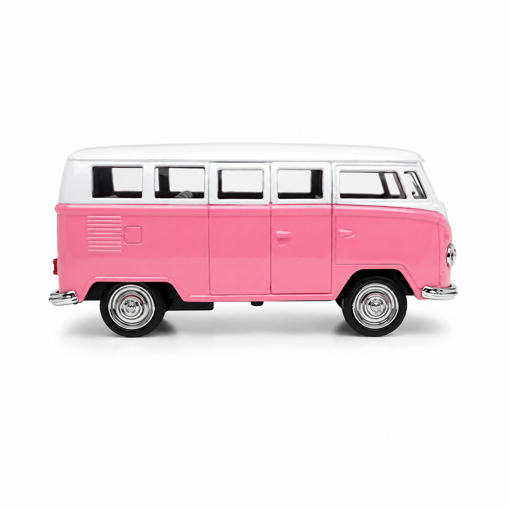 Machetă Auto Microbuz Retro Die-Cast, Scara 1:32, Metal, Uși Mobile și Funcție Pull-Back, 3+ Ani  Descriere produs