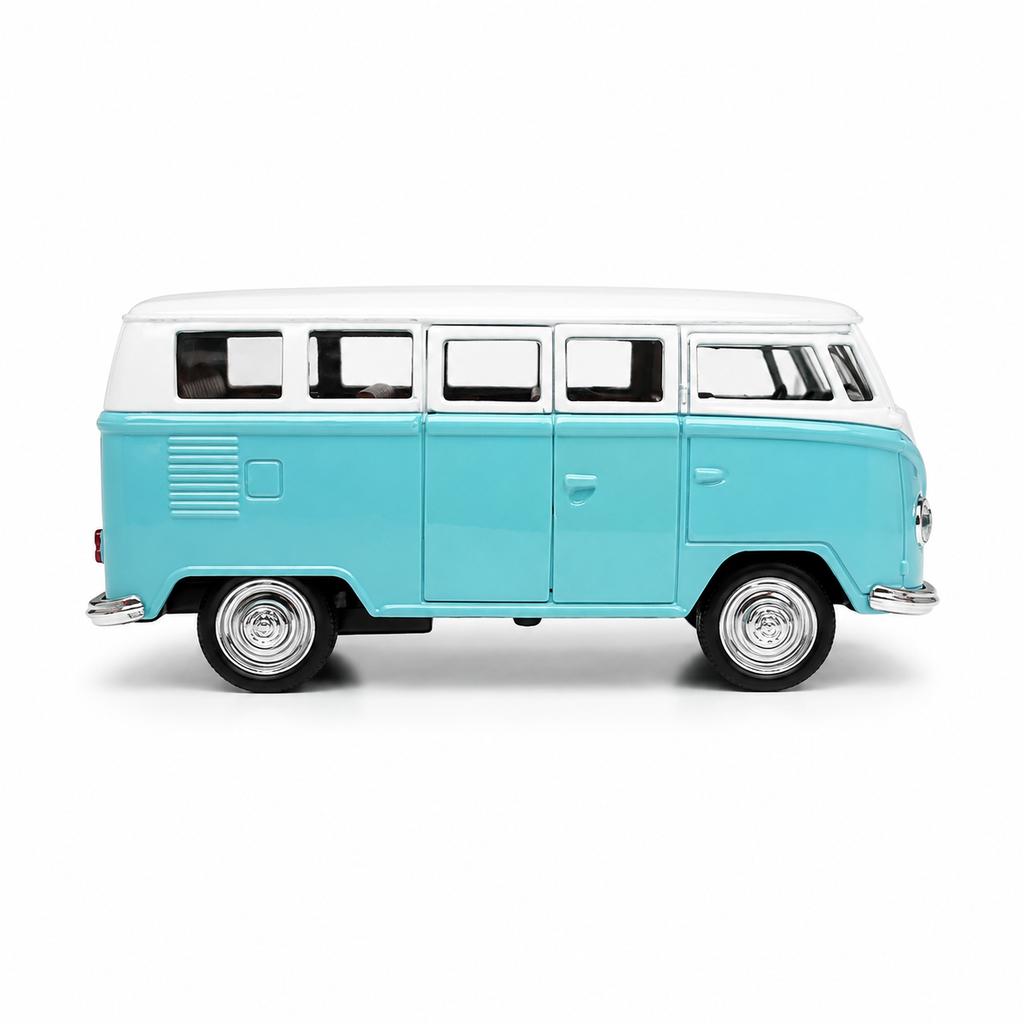Machetă Auto Microbuz Retro Die-Cast, Scara 1:32, Metal, Uși Mobile și Funcție Pull-Back, 3+ Ani