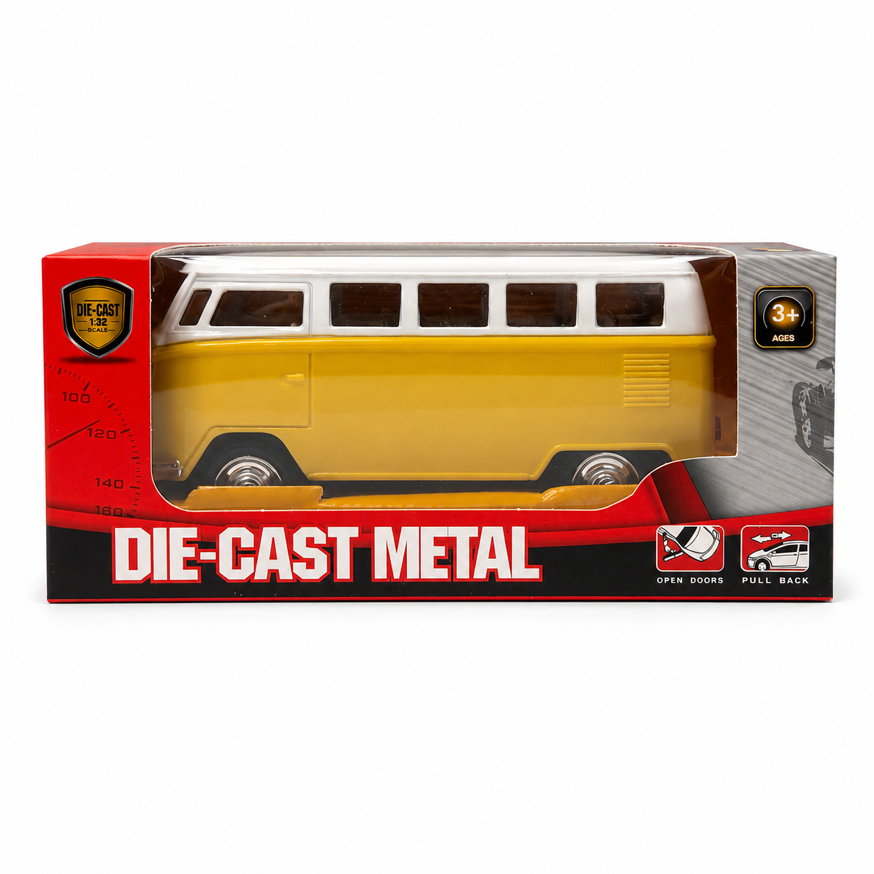 Machetă Auto Microbuz Retro Die-Cast, Scara 1:32, Metal, Uși Mobile și Funcție Pull-Back, 3+ Ani