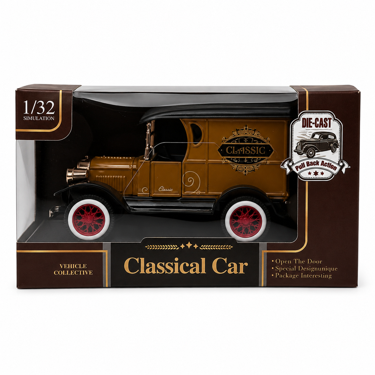 Mașină de Colecție Vintage 1:32, Model Die-Cast cu Mecanism Pull-Back și Ușă Mobilă, Automobil Decorativ Clasic