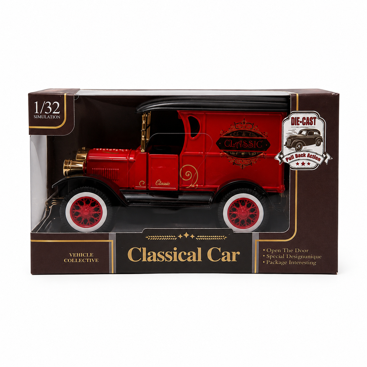 Mașină de Colecție Vintage 1:32, Model Die-Cast cu Mecanism Pull-Back și Ușă Mobilă, Automobil Decorativ Clasic