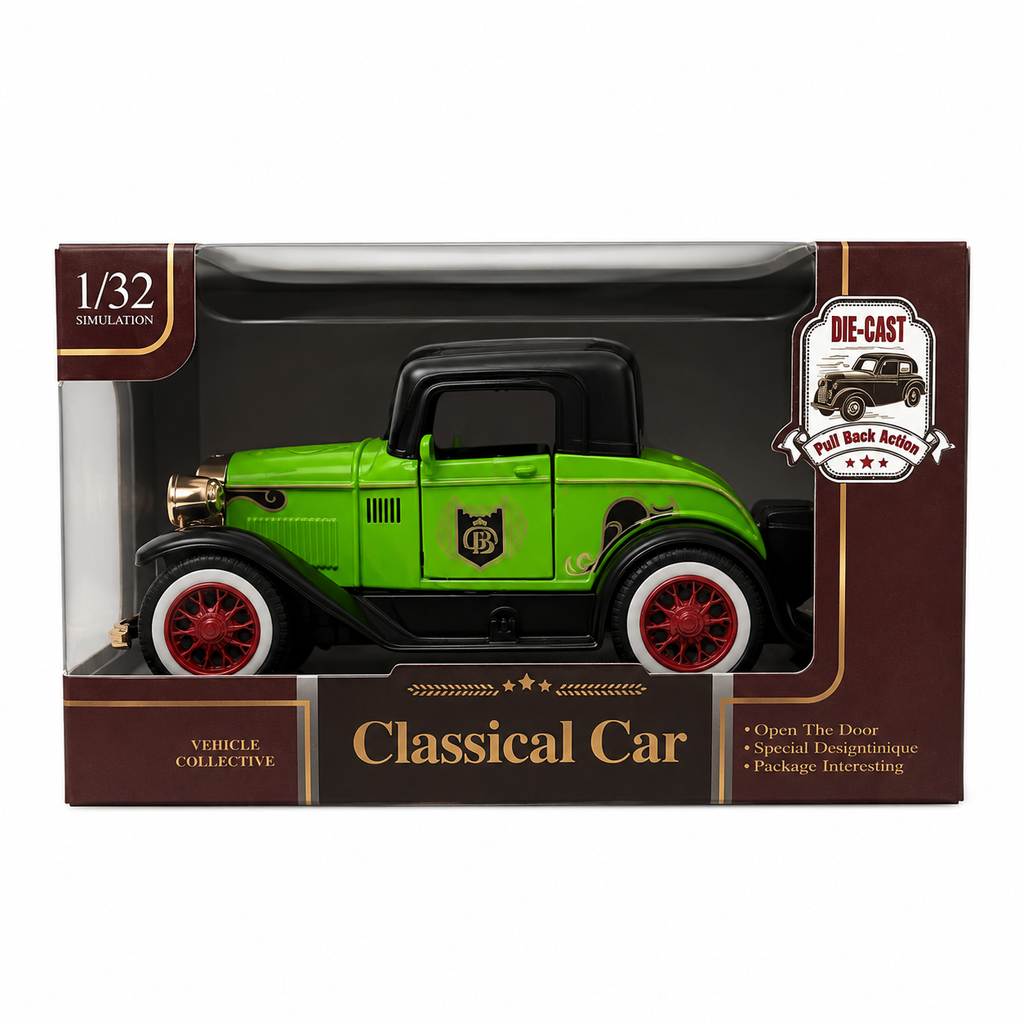 Machetă Auto Clasică 1:32 Die-Cast cu Funcție Pull-Back și Uși Mobile – Mașinuță de Colecție