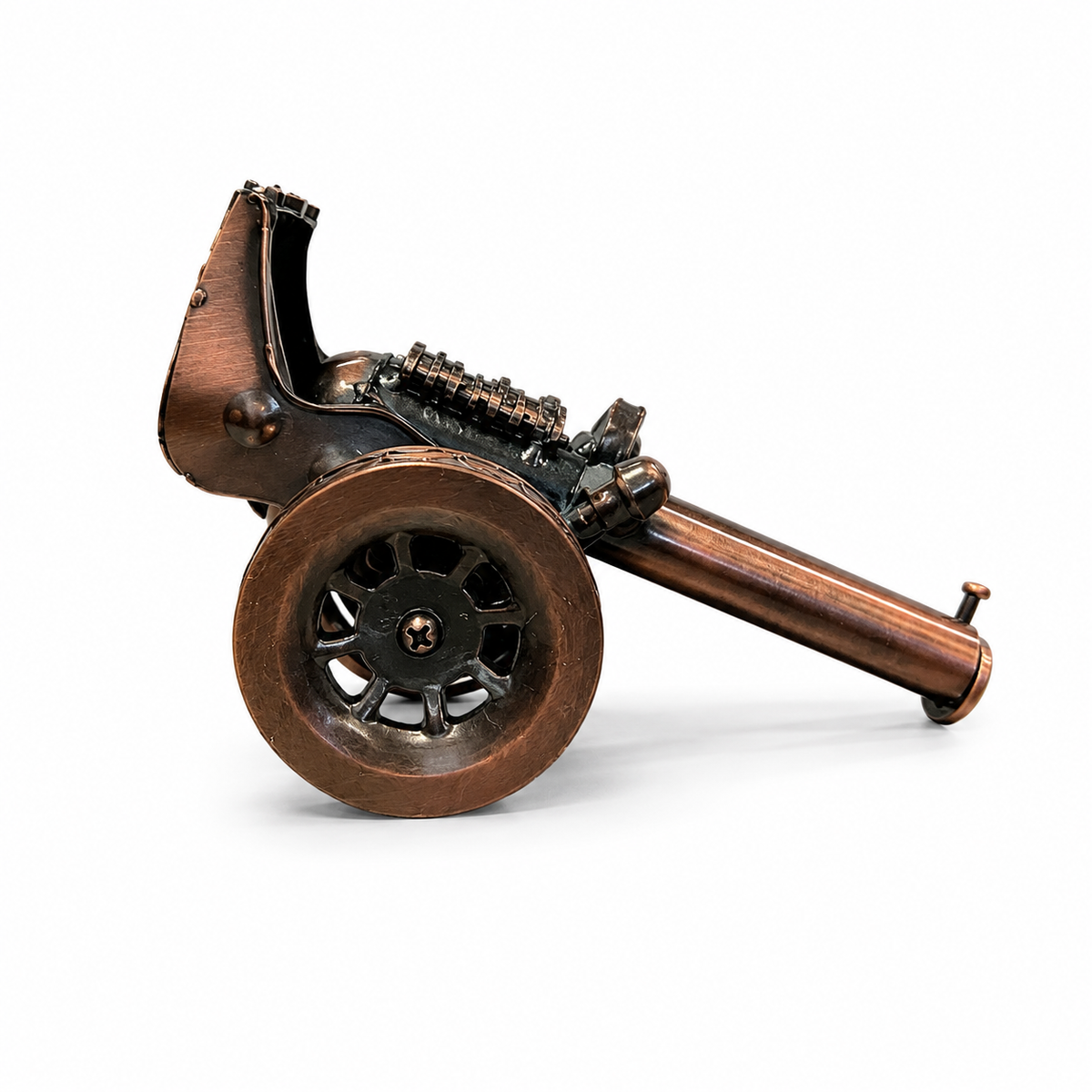 Tun Decorativ Vintage din Metal, Model Miniatural cu Roți, Stil Steampunk, Ornament pentru Birou și Colecție