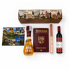 Set Cadou România Premium – Pașaport Turistic, Palincă Bran, Desfacator Vin Suvenir, Carte Poștală și Cutie Decorativă cu Obiective Turistice