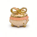 Cutie Bijuterii Rotundă 5x5 cm Crem-Piersică cu Fundă Aurie și Piciorușe