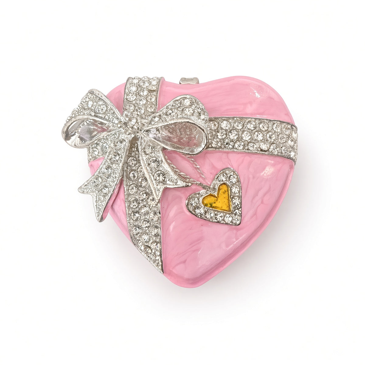 Cutie Bijuterii Inimă Roz 4x7 cm cu Fundă Cristale și Interior Alb