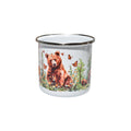 Cană emailată cu urși, design natură și familie de urși, stil camping, 350 ml, cadou iubitori de animale