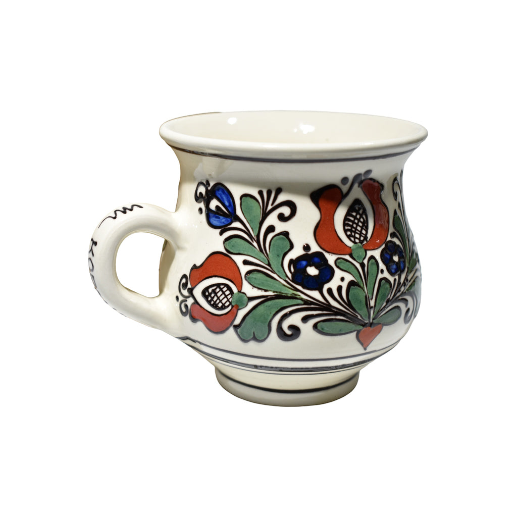 Cană ceramică tradițională de Corund, decor floral autentic, lucrată manual, 300 ml