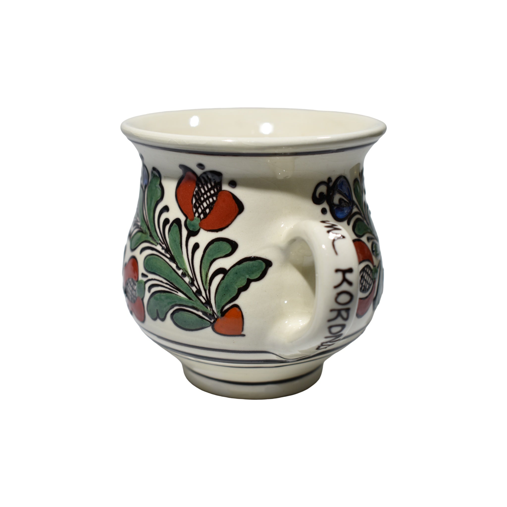 Cană ceramică tradițională de Corund, decor floral autentic, lucrată manual, 300 ml