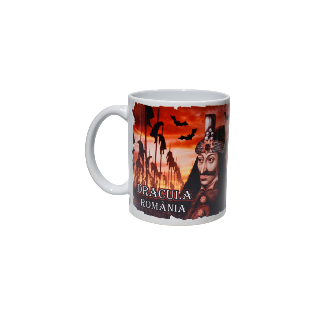 Cană ceramică Dracula Vlad Țepeș, design horror tematic, suvenir România, 300 ml, cadou original