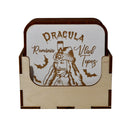 Set Suporturi Pahare Dracula Vlad Țepeș Gravate Laser, Lemn Natural cu Suport, 6 Bucăți, Design Vintage România