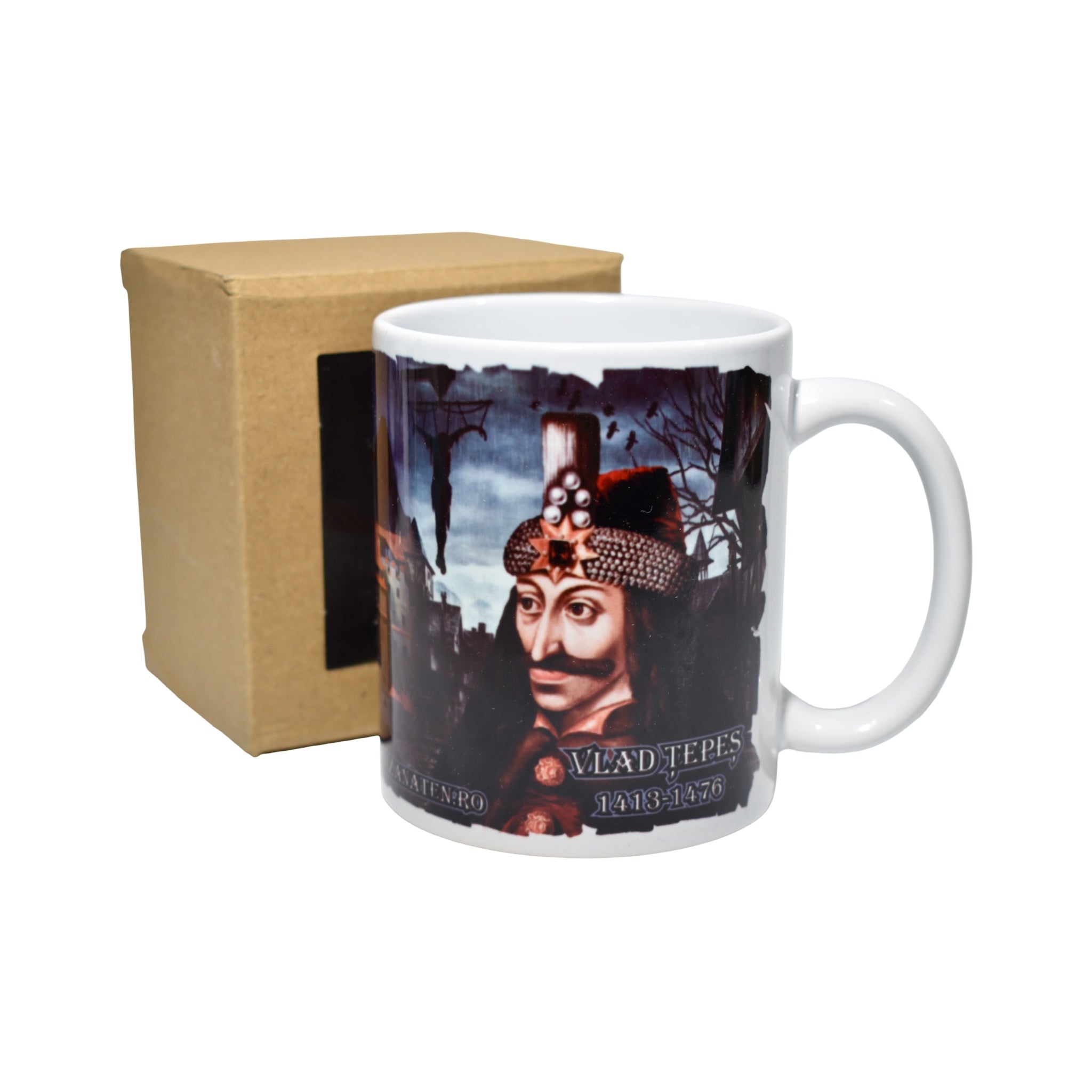 Cană ceramică Dracula Vlad Țepeș, Castelul Bran, suvenir România, 300 ml, cadou original