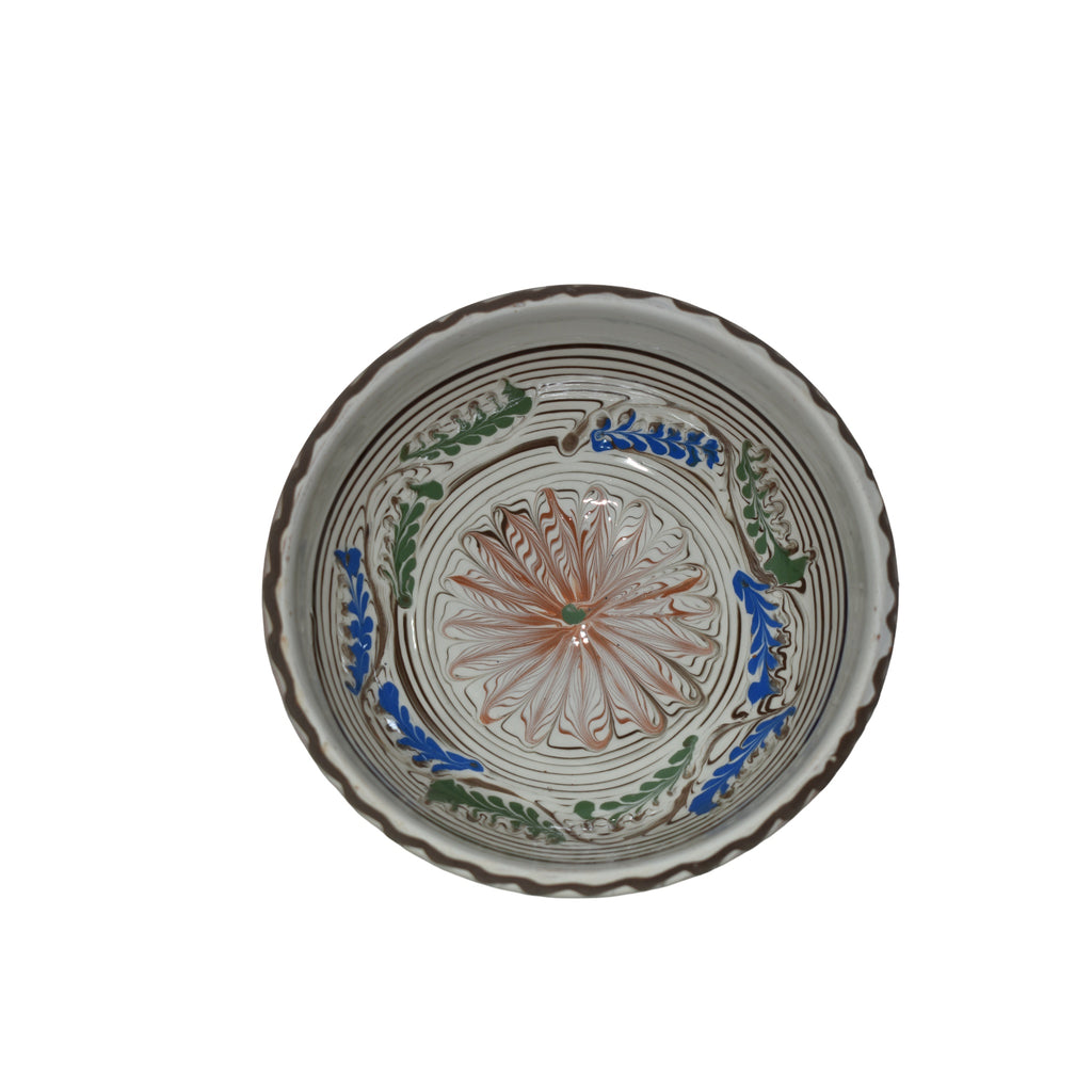 Bol ceramic de Horezu, 19 cm, lucrat manual, decor tradițional românesc, model floral etno