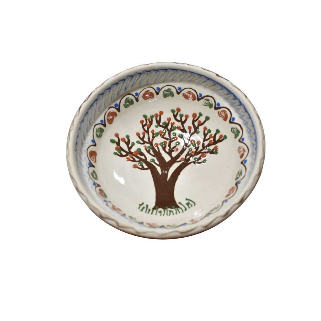 Bol ceramic de Horezu, 16 cm, lucrat manual, decor tradițional românesc, model pomul vieții