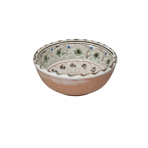 Bol ceramic de Horezu autentic, 19 cm, lucrat manual, model tradițional radial, cu cutie cadou