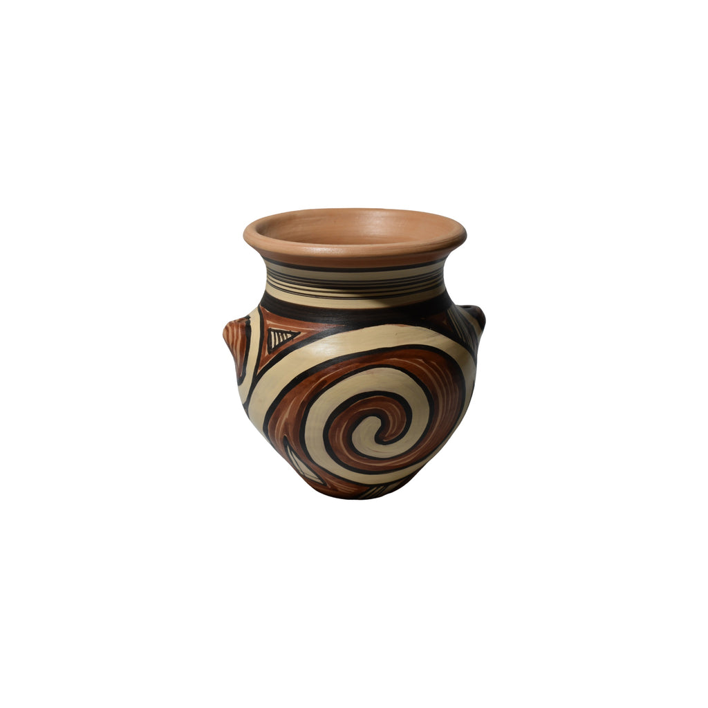 Vas ceramic Cucuteni, 300 ml, lucrat manual, decor neolitic, 11 cm, suvenir România