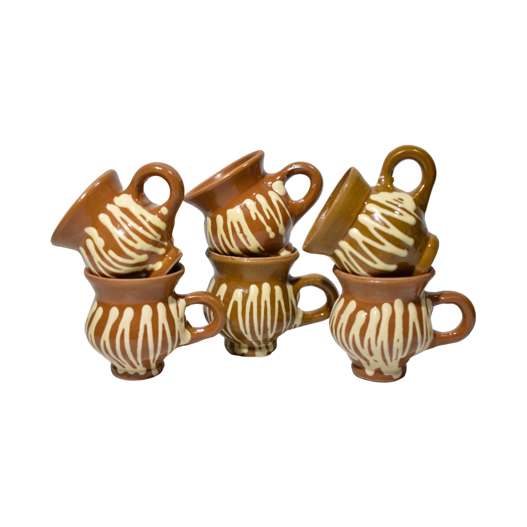 Set 6 căni tradiționale românești din ceramică cu suport lemn – suvenir România