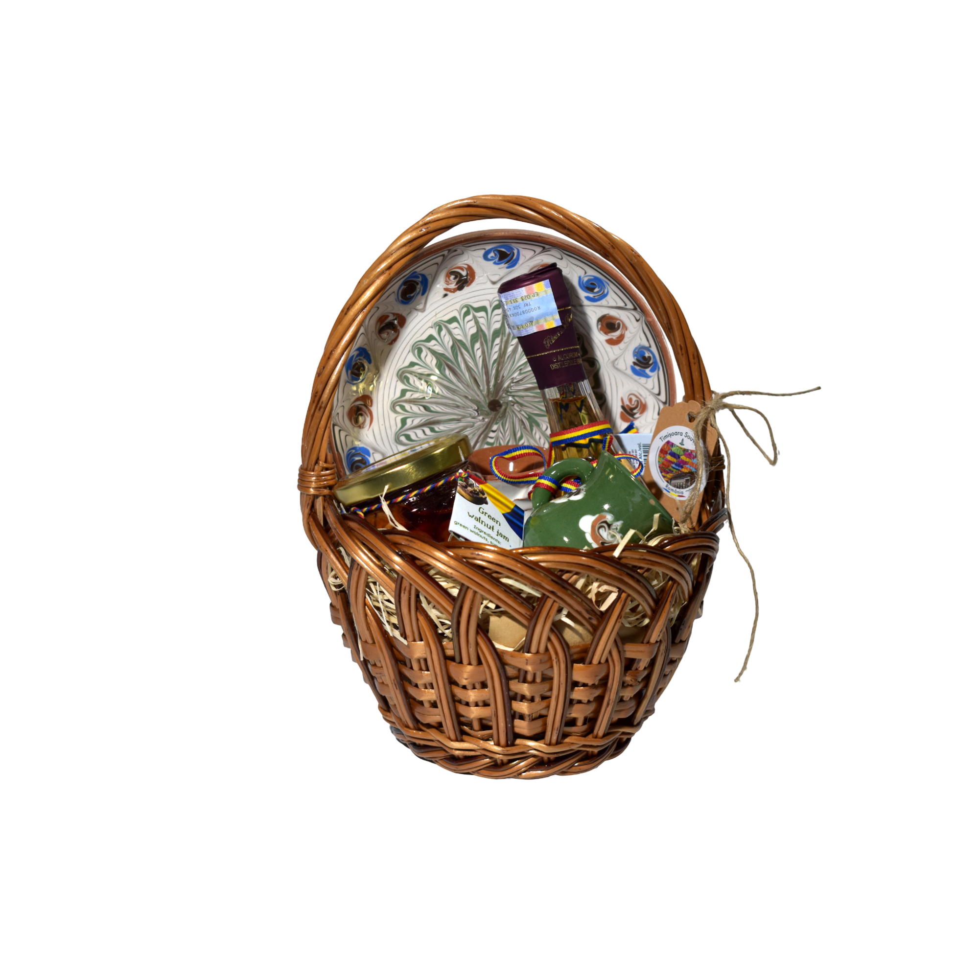 Coș cadou tradițional românesc cu produse autentice – set suvenir România