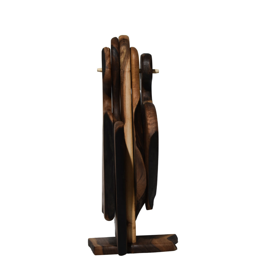 Set tocătoare lemn masiv cu suport, handmade, design artistic, bucătărie rustică, decor și funcțional