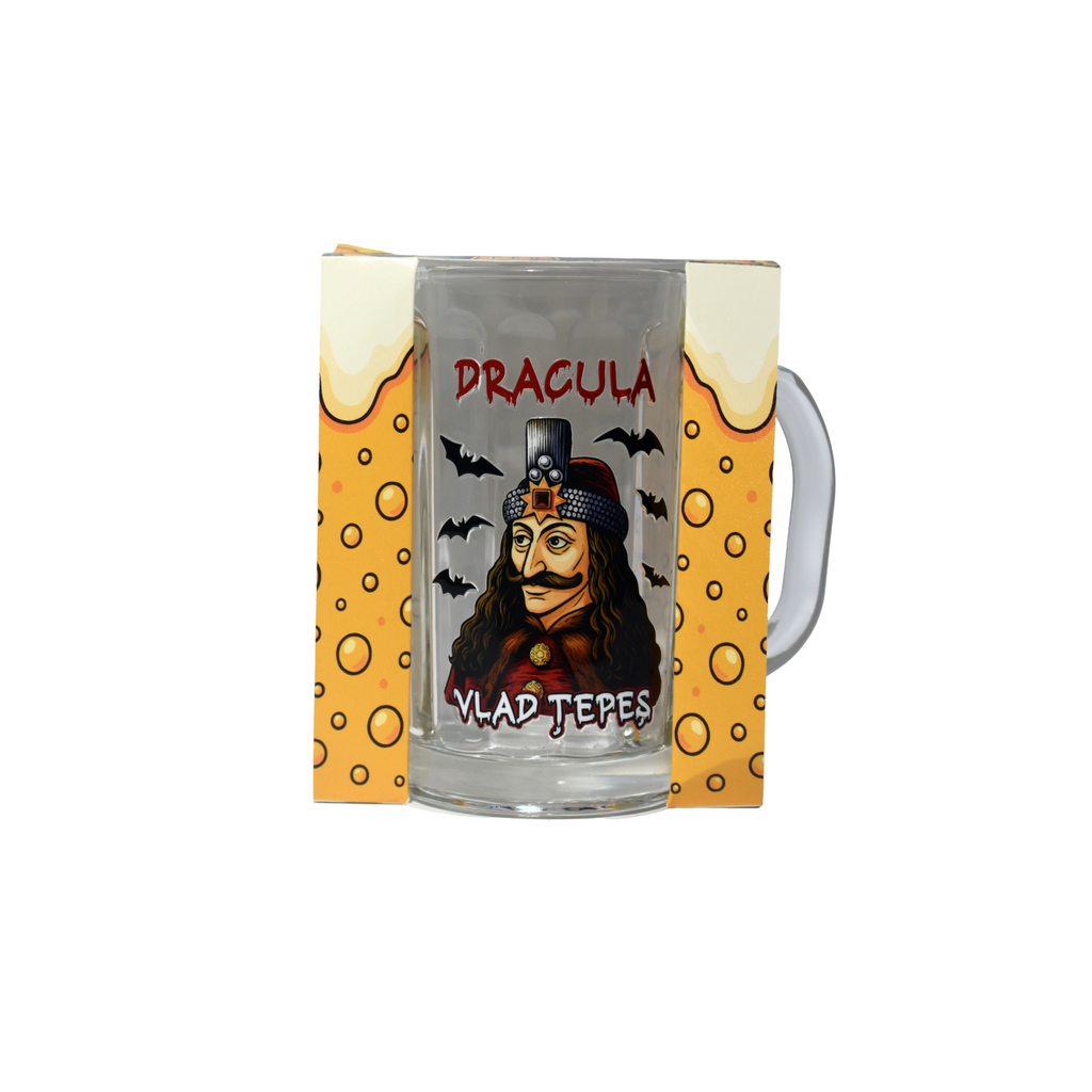 Halbă bere Dracula Vlad Țepeș 500 ml din sticlă – cană cu design gotic original