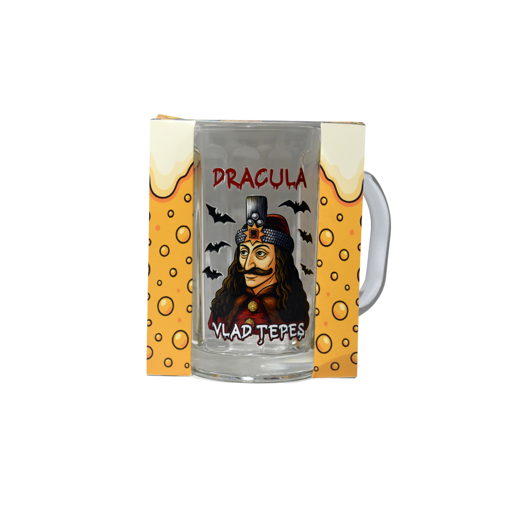 Halbă bere Dracula Vlad Țepeș 500 ml din sticlă – cană cu design gotic original