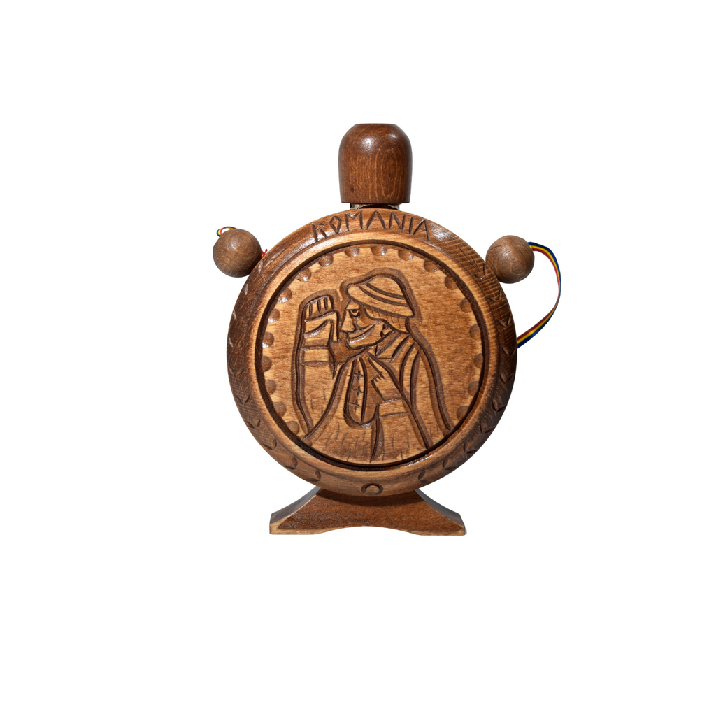 Ploscă din lemn sculptată România – ploscă tradițională decorativă
