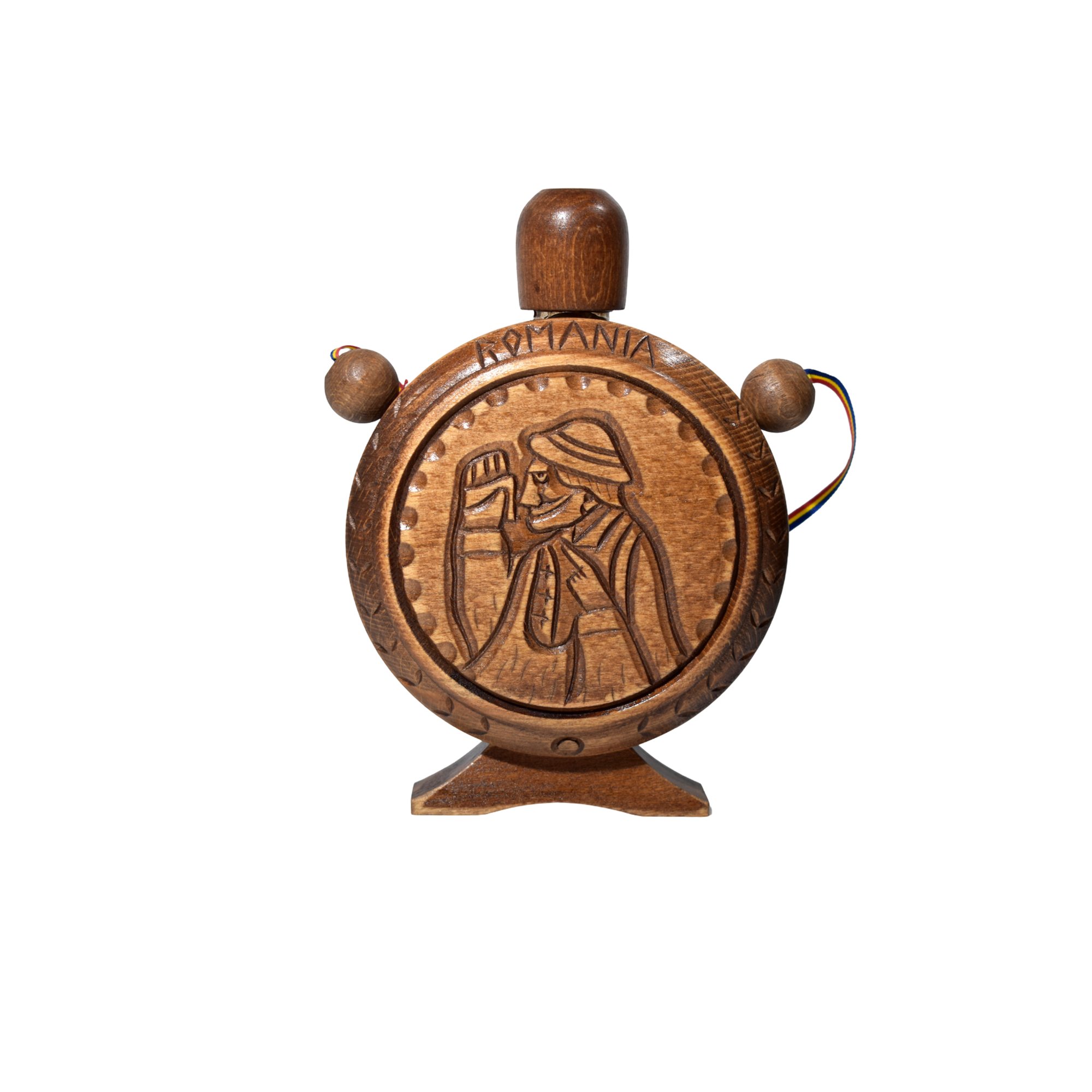 Ploscă din lemn sculptată România – ploscă tradițională decorativă