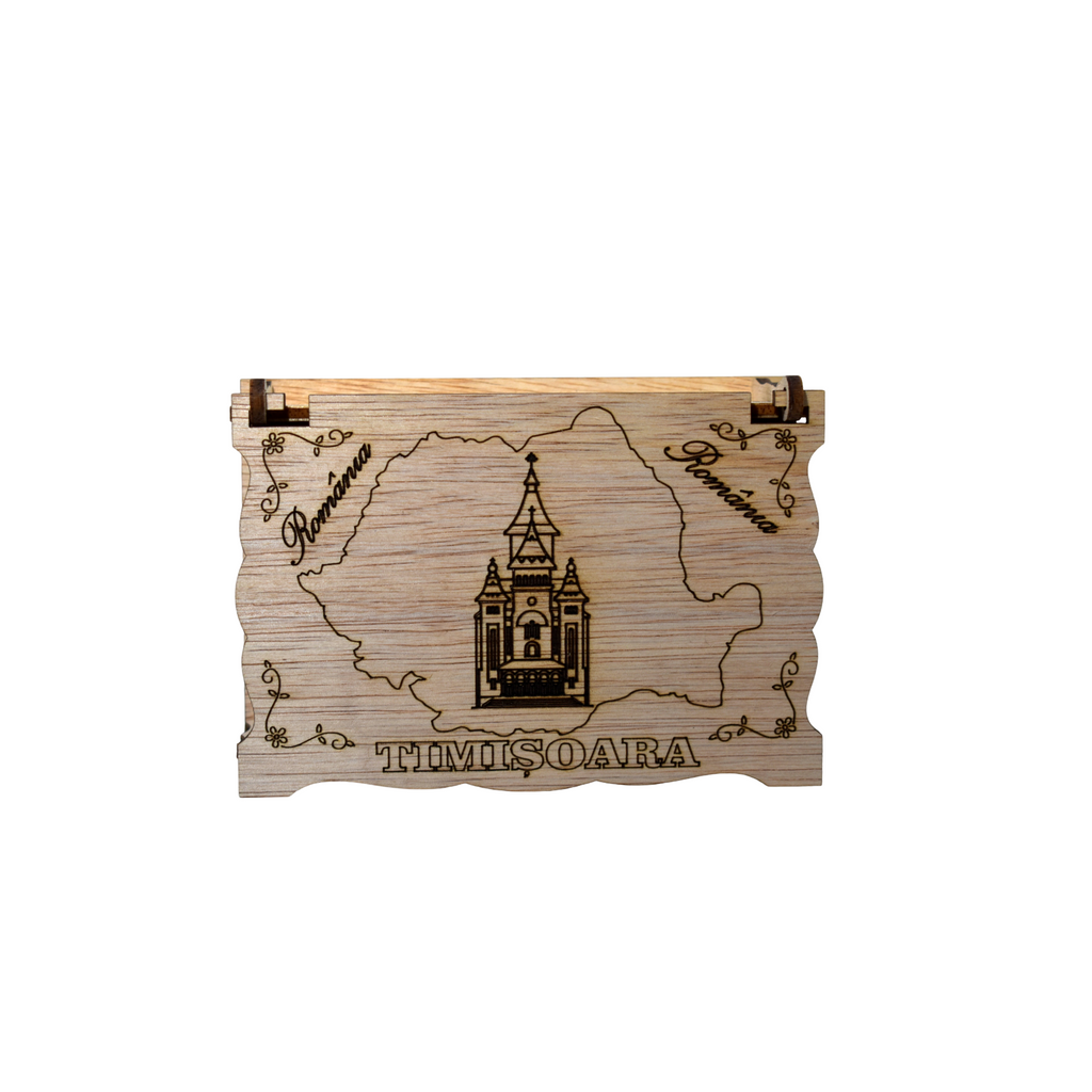 Set cadou Pupăcioși din lemn în cutie decorativă – suvenir tradițional românesc Timișoara
