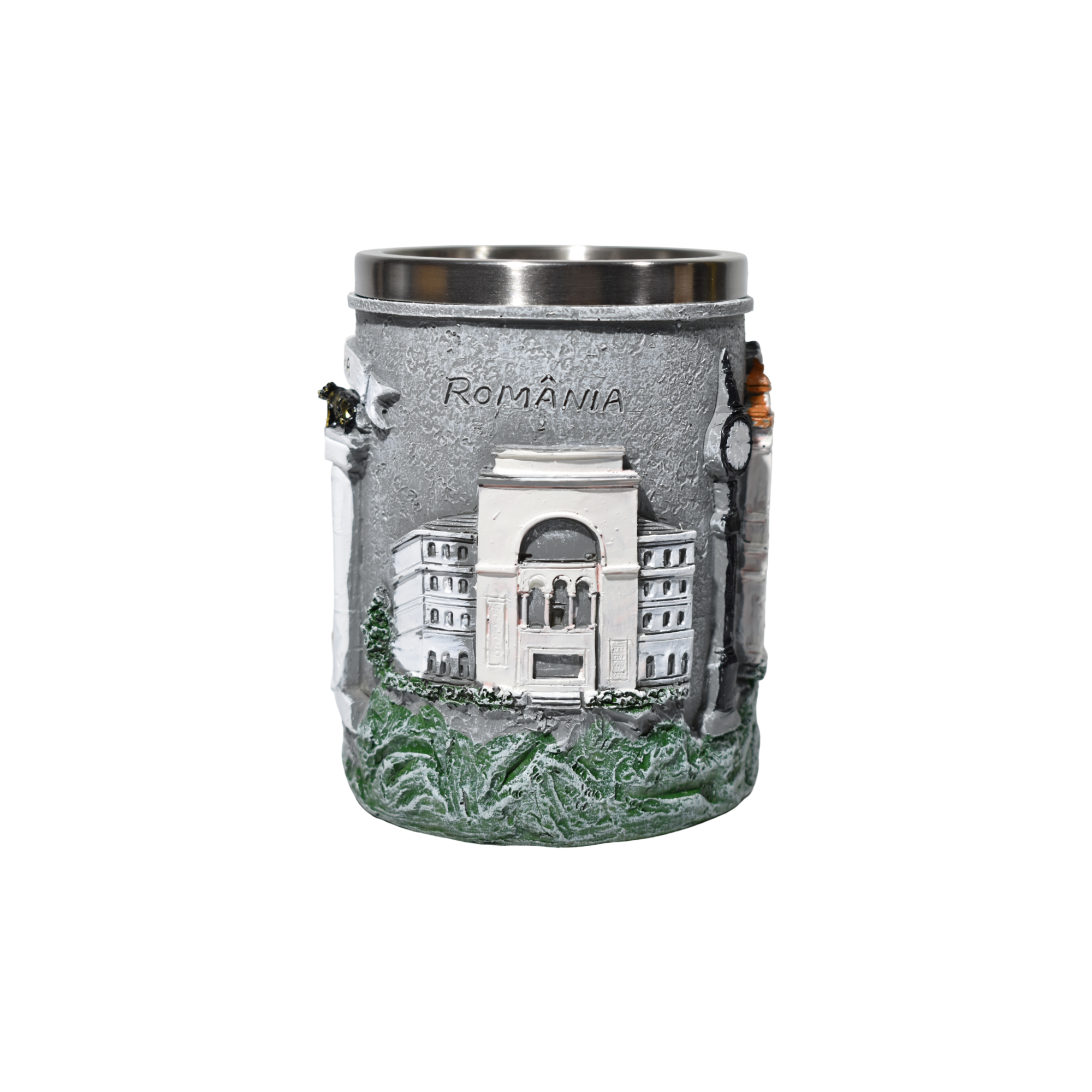 Halbă bere Timișoara 500 ml cu interior inox – cană decorativă cu obiective turistice
