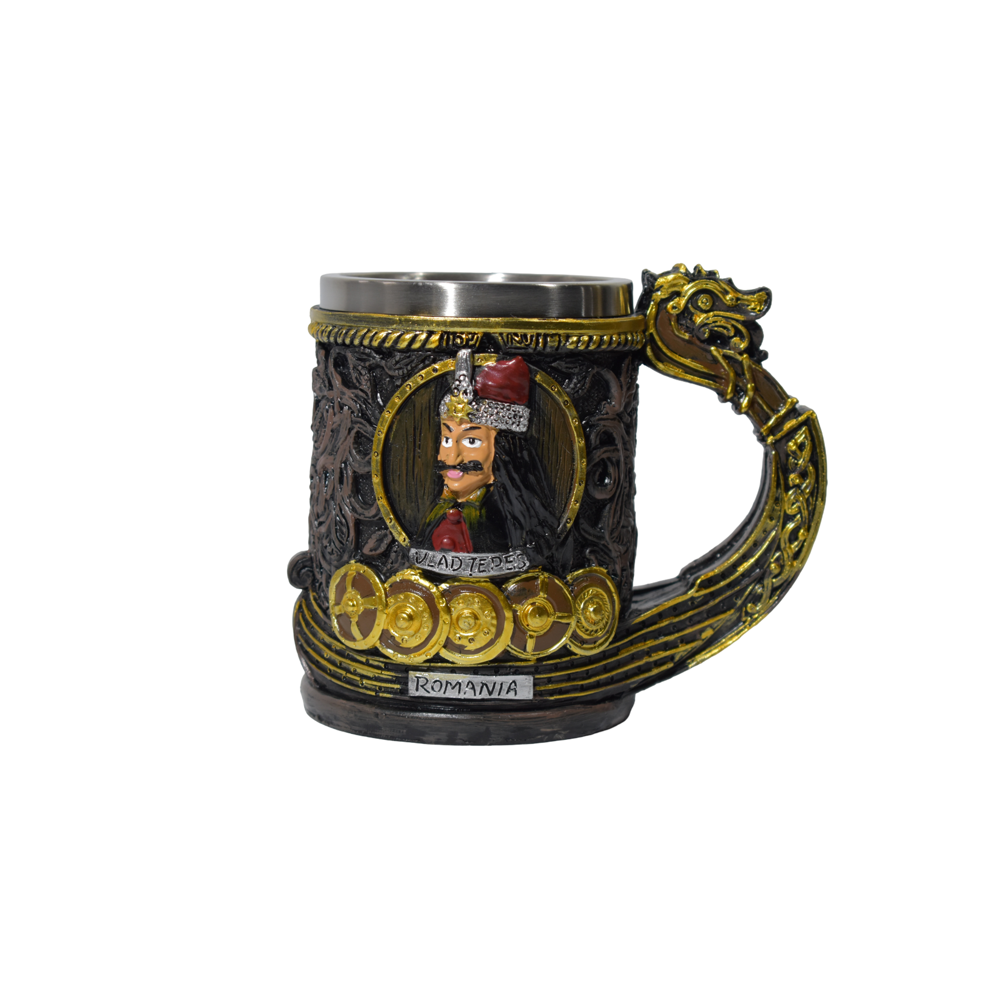 Halbă bere Vlad Țepeș tip viking 500 ml – cană decorativă cu interior inox