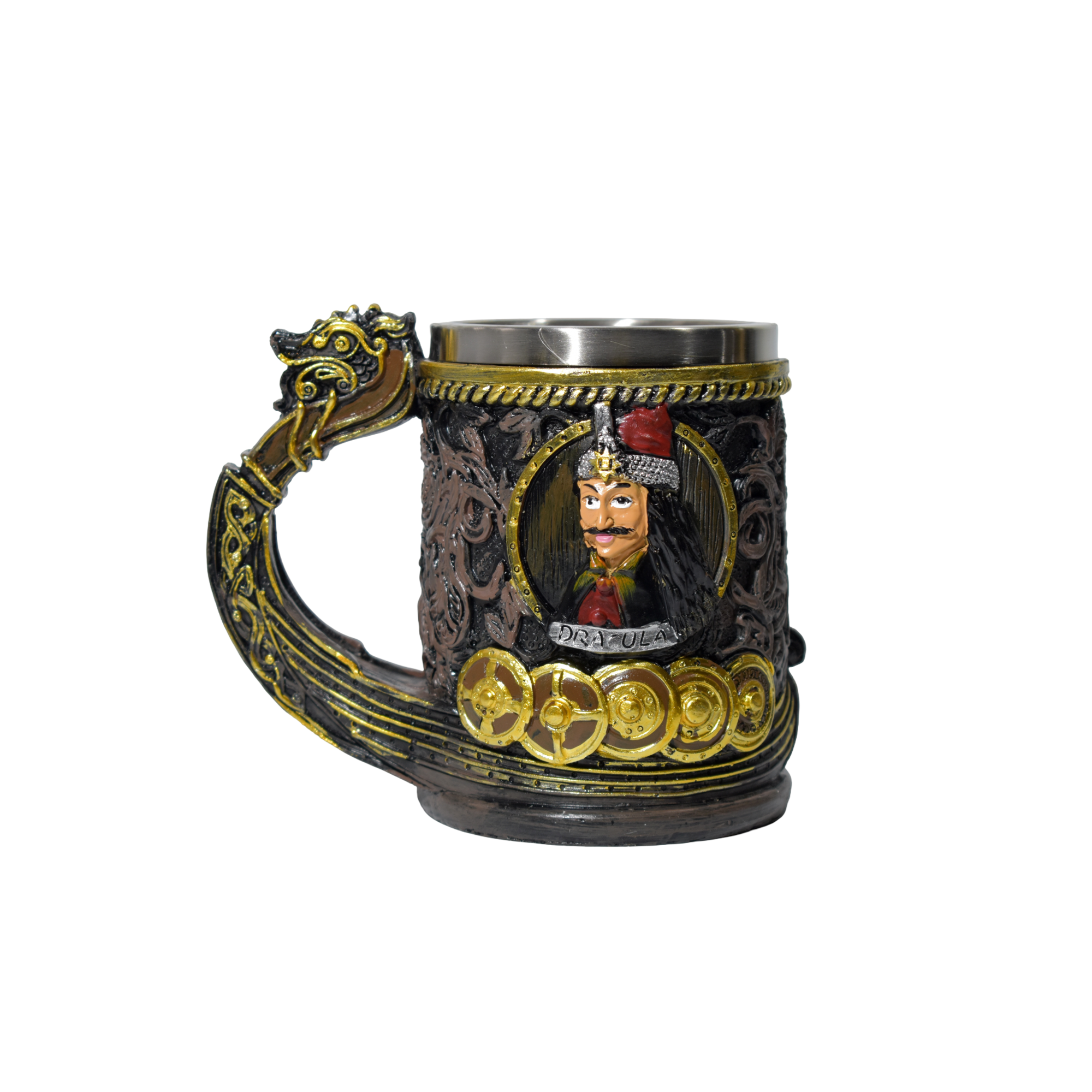Halbă bere Vlad Țepeș tip viking 500 ml – cană decorativă cu interior inox