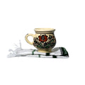 Set cadou ceramică de Corund pictat manual, cană + prosop tradițional + ambalaj, 250 ml, model floral autentic