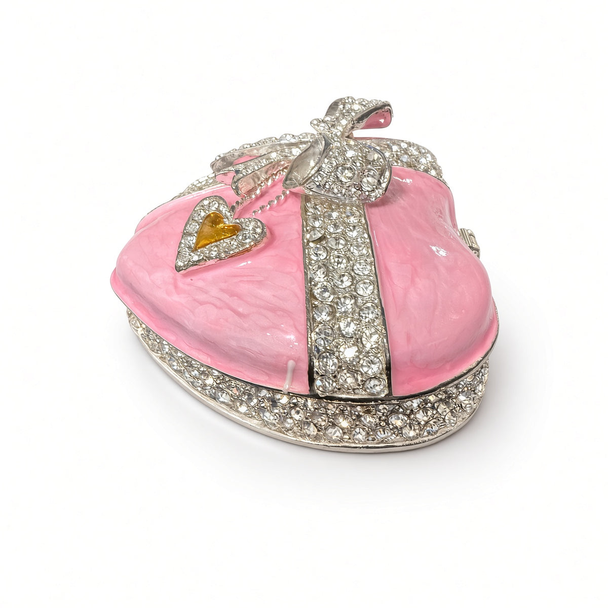 Cutie Bijuterii Inimă Roz 4x7 cm cu Fundă Cristale și Interior Alb