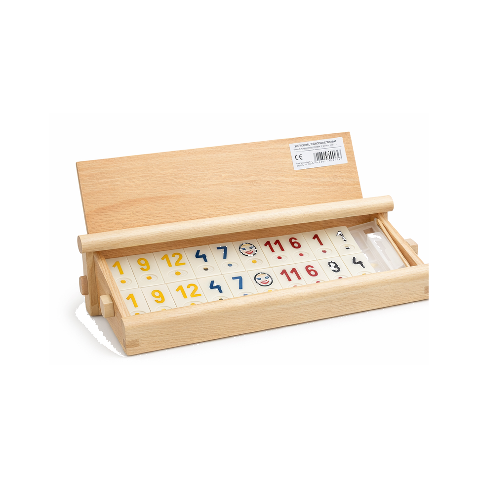 Joc Rummy original Rummy de Mediaș din lemn – Set complet 106 piese, suporturi și cutie elegantă, joc de societate pentru familie (6+ ani)