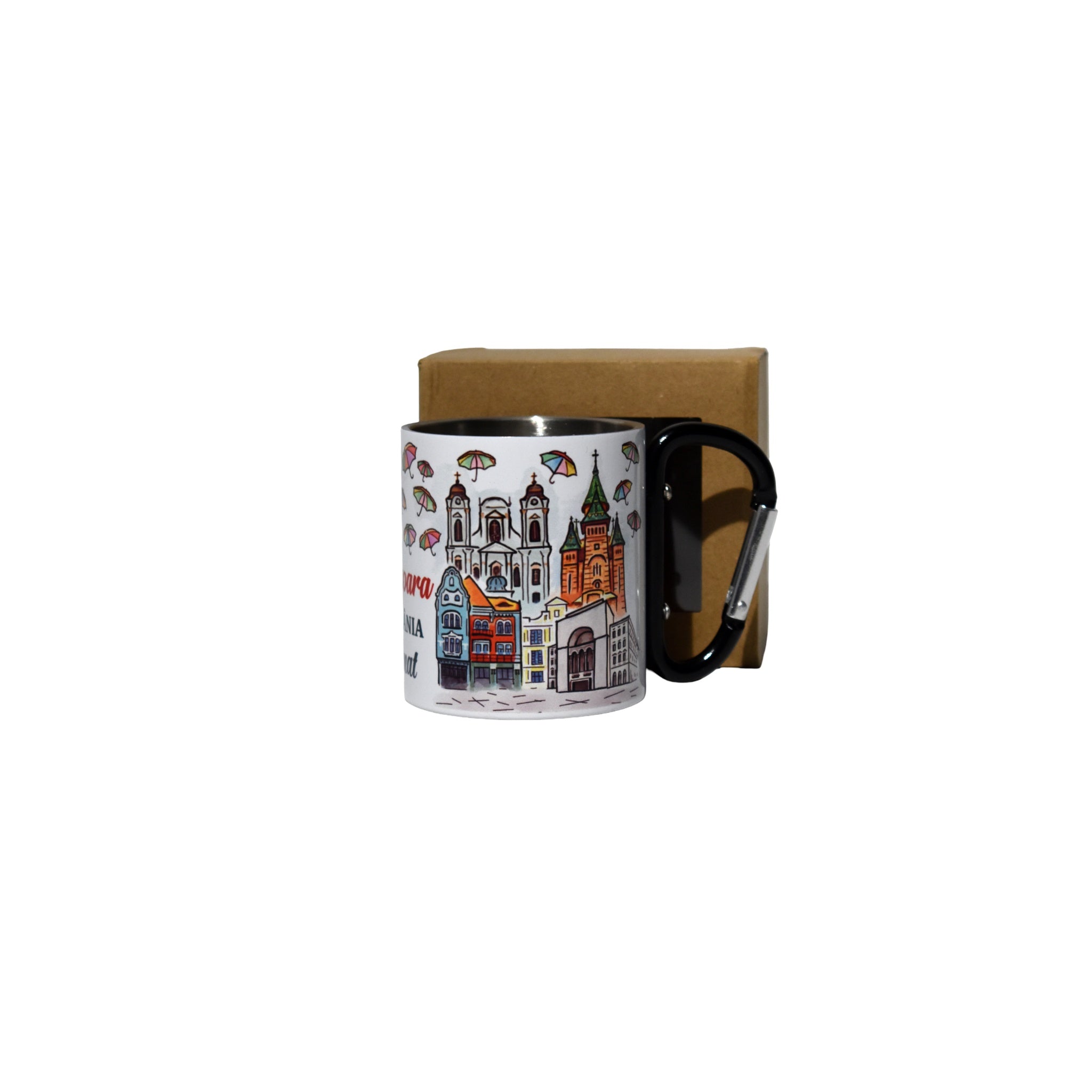 Cană metalică Timișoara România Banat, cu carabină, design color urban, 300 ml
