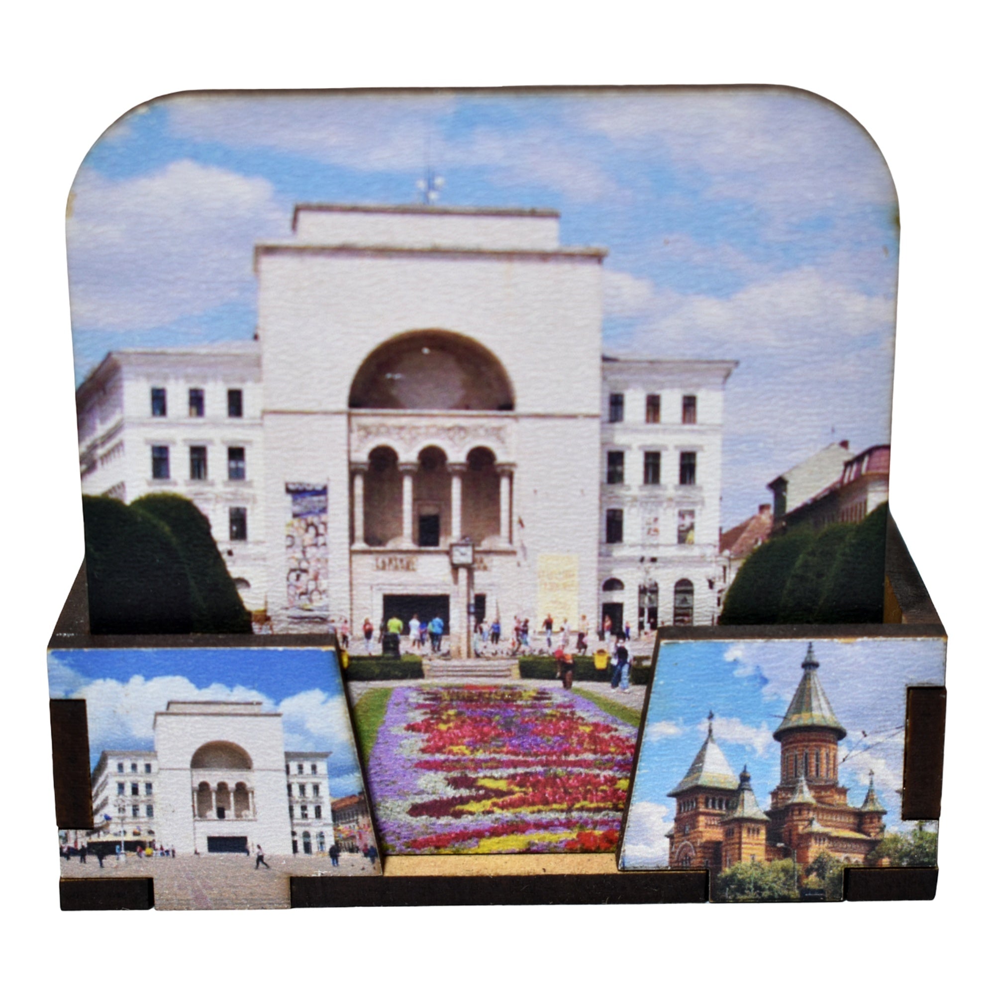 Set Suporturi Pahare Timișoara din Lemn cu Suport, Design Turistic Color, 6 Bucăți, Suvenir România