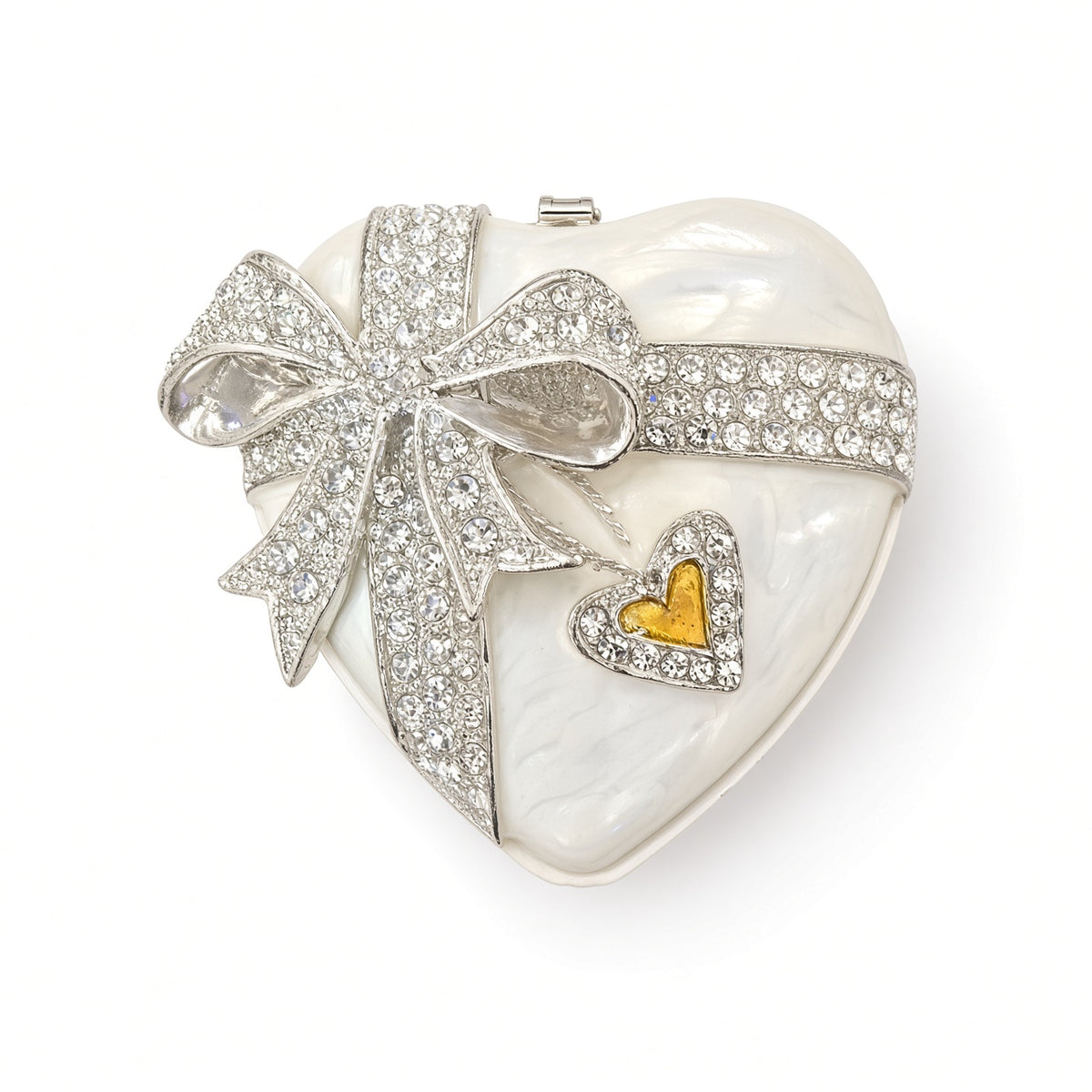 Cutie Bijuterii Inimă Albă 4x7 cm cu Fundă Cristale și Interior Alb