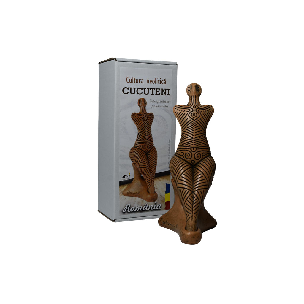 Statuetă ceramică Cucuteni feminină, reproducere neolitică, handmade, decor autentic românesc, cadou premium