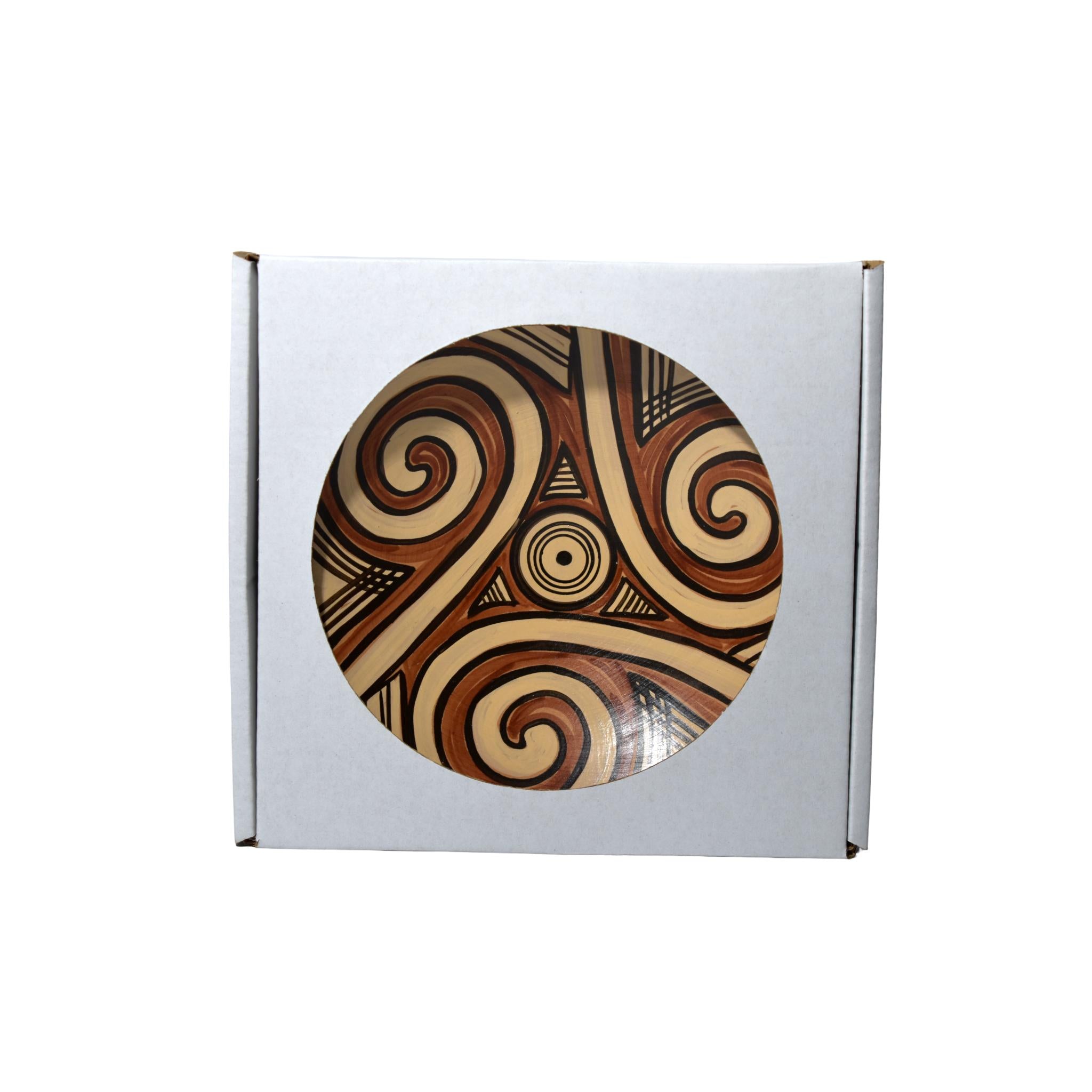 Farfurie decorativă ceramică Cucuteni, model spirală tradițională, pictată manual, decor rustic modern, cadou autentic românesc