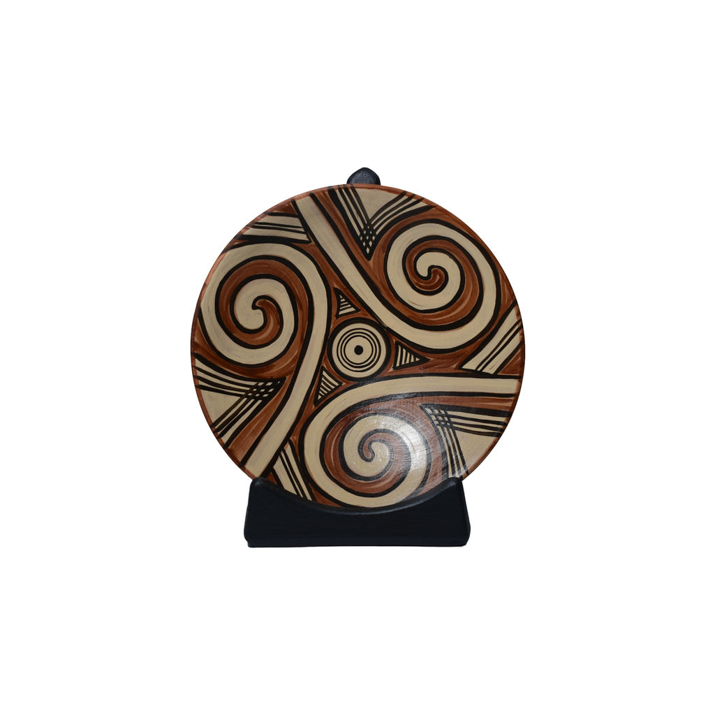 Farfurie decorativă ceramică Cucuteni, model spirală tradițională, pictată manual, decor rustic modern, cadou autentic românesc