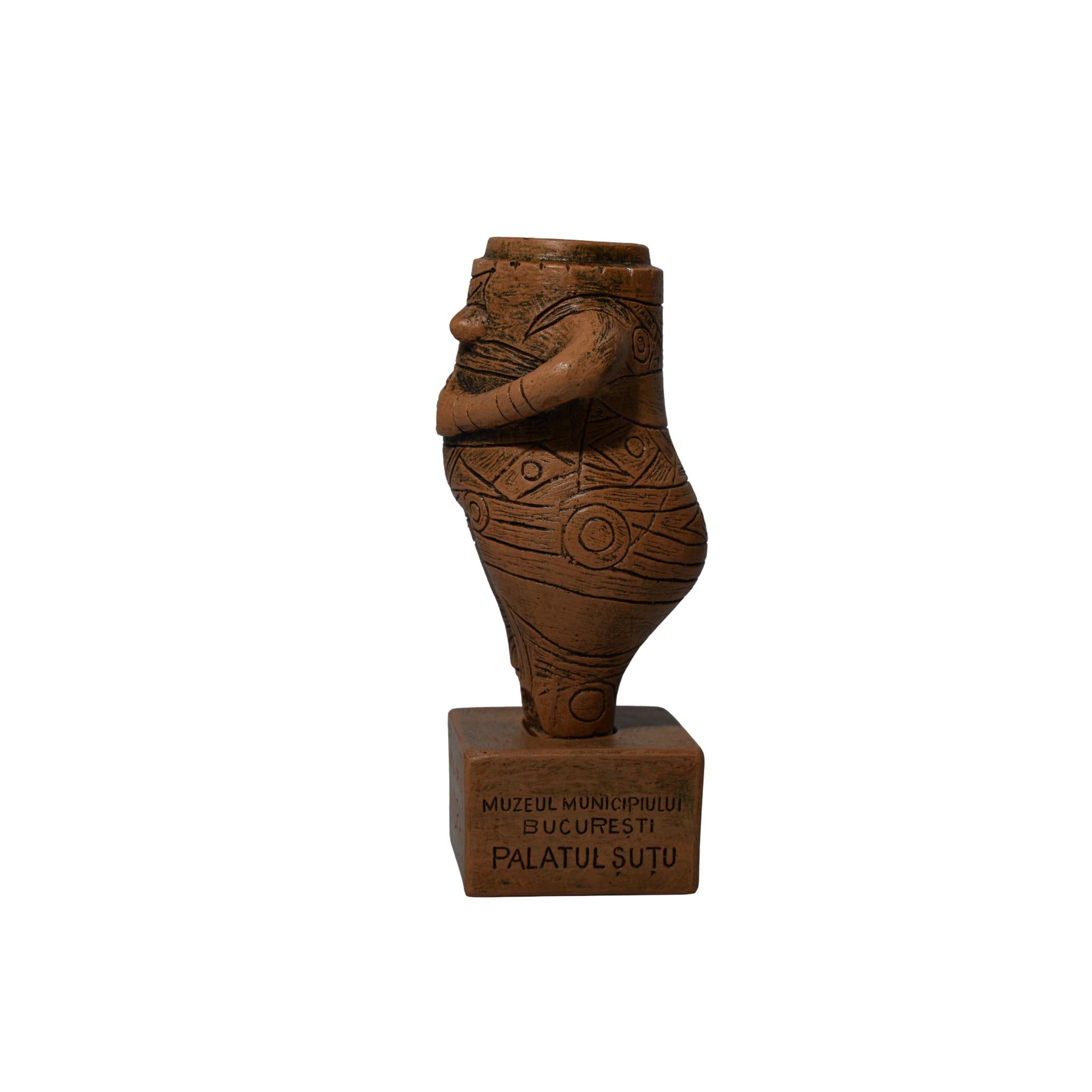 Statuetă ceramică Zeița de la Vidra, cultură Gumelnița, reproducere neolitică, handmade, decor autentic românesc, cadou premium